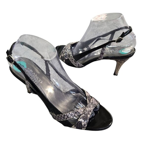 Franco Sarto Dallas Black Snakeskin Print Embossed Slingback Round Toe Heels - Picture 1 of 10